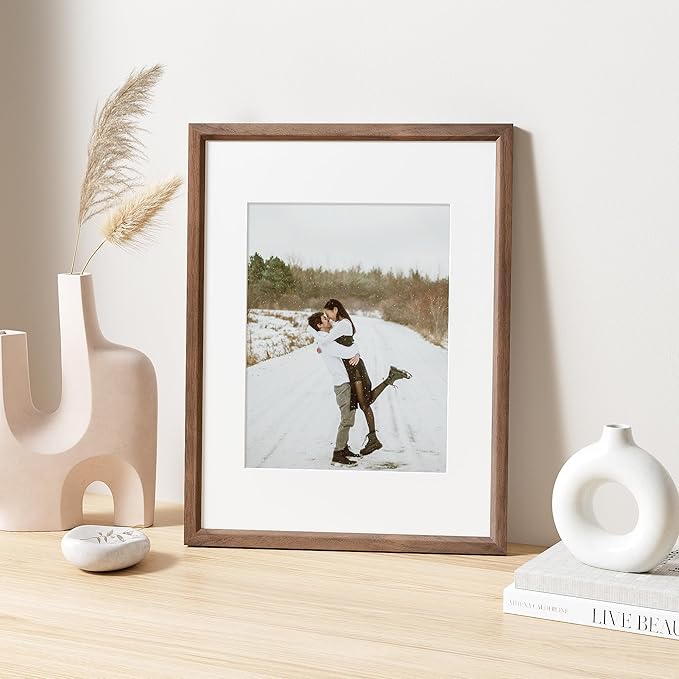 12x16 Picture Frame Set of 4 Natural Solid Walnut Photo Frames with 8.5x11 Removable Mat Wall Hanging Large Handcrafted Frame with HD Plexiglass Wall and Tabletop Display Large Poster Frame-HomvellaHome