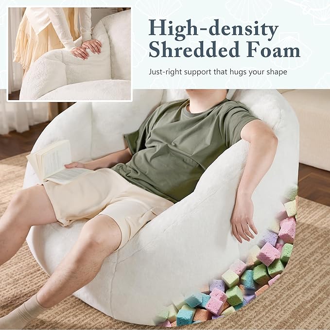 Giant Bean Bag Chair for Adults - Comfy Plush Round Shell Soft Accent Chair, Oversized Cozy Lounge Floor Sofa Reading Chair, Mini Couch for Living Room, Bedroom & Game Rooms, Beige-HomvellaHome