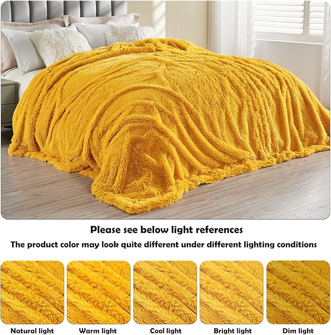 GONAAP Fuzzy Faux Fur Throw Blanket Mustard Yellow Super Soft Cozy Plush Fuzzy Shaggy Blanket for Couch Sofa Bed (Mustard Yellow, Throw(50"x60"))-HomvellaHome