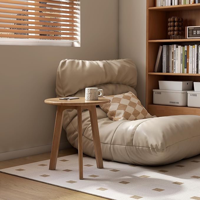 100% Solid Oak Round Side Table, Small Bedside Table for Small Spaces, Living Room End Table with Stable Frame for Bedroom Couch, (Natural, 17.71" D x 19.68" H)-HomvellaHome