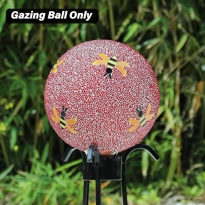 Gazing Ball 8 Inch Bee Glass Mosaic Garden Globe Outdoor Gazing Globe Yard Ornament for Garden Yard Home Lawn Outdoor Decoration Gift for Women (Not Solar Powered)-HomvellaHome