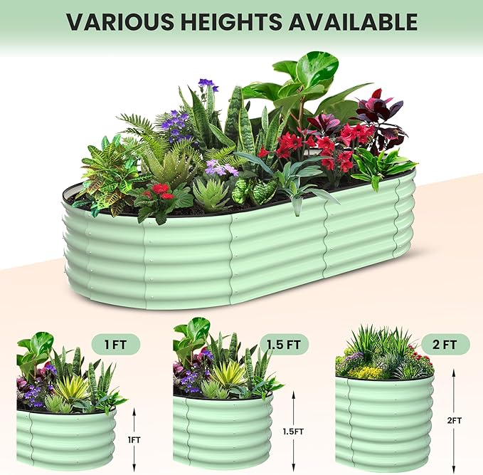 2 Pcs 6x3x1ft Oval Raised Garden Bed, Galvanized Raised Beds,Open-Ended Base Metal Raised Planter Beds,Garden Bed Outdoor,Planter Raised Boxes for Vegetables, Flowers,Tool-Free Asse,Green-HomvellaHome