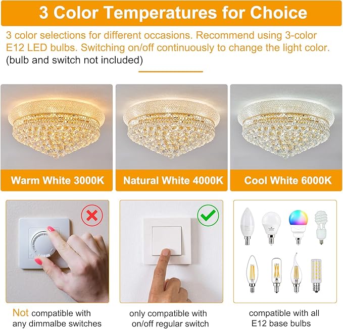 12-Light Crystal Flush Mount Chandelier Ceiling Light Fixture for Living Room Dining Room Bedroom Foyer Entryway Hallway Closet Bathroom (Gold D24)-HomvellaHome