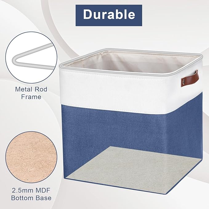 13x13 Cube Storage Bins, Collapsible Fabric Storage Box, 4 Pack Closet Baskets with Handles for Organizing, Shelf, Toys, Clothes, Home, Office, Nursery (NavyBlue&White)-HomvellaHome