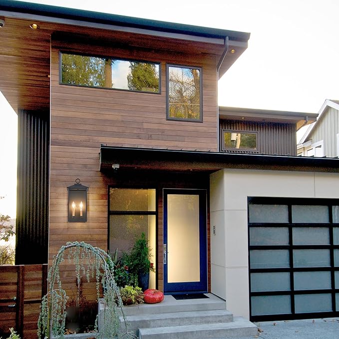 18 Inch Wall Light in Clear Glass and Textured Black and Golden Candle Cap Sleeve,Outdoor Lighting Wall Sconce,2-Light 120watts for House Doorway Garage,Bulb Not Included.-HomvellaHome