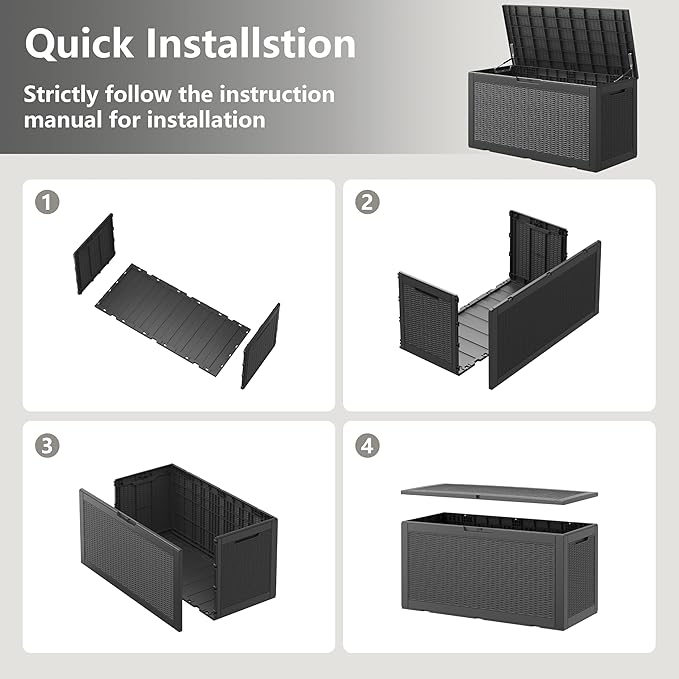 100 Gallon Deck Box Lockable Resin Outdoor Storage Box waterproof Outdoor Container for Patio Furniture Cushions, Pillow-HomvellaHome