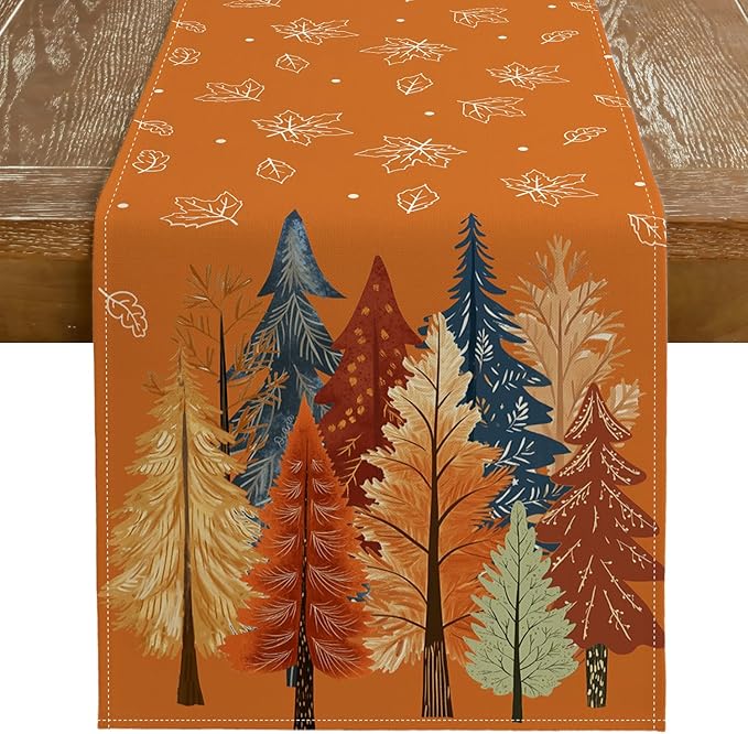 GEEORY Fall Watercolor Tree & Maple Leaves Table Runner 13x36 Inch, Rustic Farmhouse Autumn Thanksgiving Decor for Kitchen, Dining, Indoor/Outdoor Holiday Dinner Party Orange GT158-36-HomvellaHome