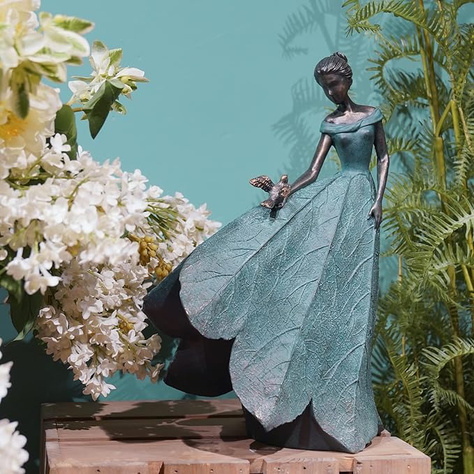 Guichifun Fairy Statue Collection Home Decoration - Leaf Angel Girls Resin Home Garden Decor for Outside or Inside Rustic Fairy Garden Outdoor Yard Figurines Gifts for Women 8.5 x 5.25 x 12 Inch-HomvellaHome