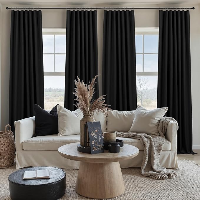 102 Inch Curtains Black Out Linen Blackout Curtains for Bedroom Aesthetic 2 Panel Long Drapes Large Window Sun Light Blocker Custom Made Size Thermal Insulated Curtains for Living Room 52x102 Length-HomvellaHome