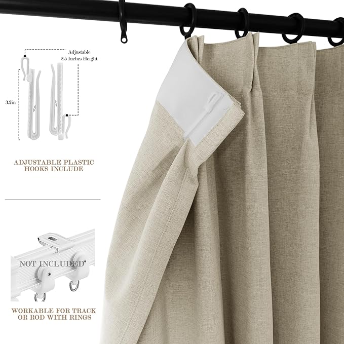 120" Wx96 L Linen Room Divider Drapes for Doorway/Glass Window/Sliding Door/Patio, Extra Wide Pinch Pleated Full Blackout Curtains for Girls Boys Teen Kids Room, 1 Panel, Beige-HomvellaHome