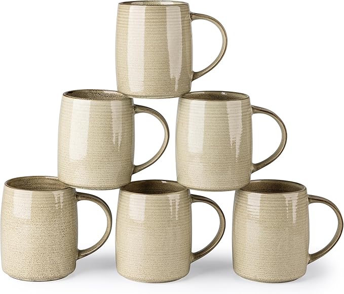 GBHOME Large Coffee Mugs Set of 6, 18oz Handmade Ceramic Coffee Mugs Set with Gradient color for Latte/Tea/Beer/Hot Cocoa, Dishwasher & Microwave Safe, Khaki-HomvellaHome