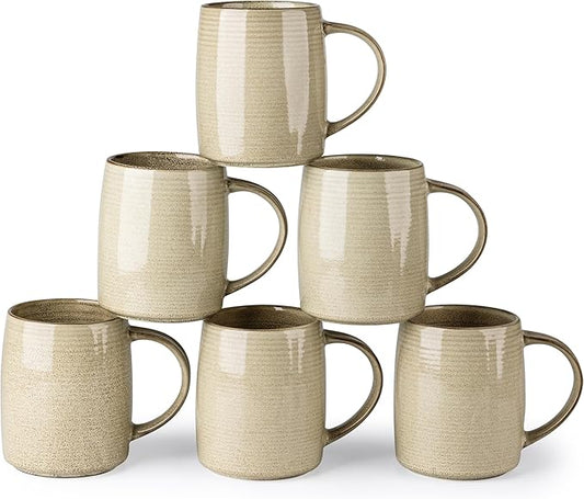 GBHOME Large Coffee Mugs Set of 6, 18oz Handmade Ceramic Coffee Mugs Set with Gradient color for Latte/Tea/Beer/Hot Cocoa, Dishwasher & Microwave Safe, Khaki-HomvellaHome