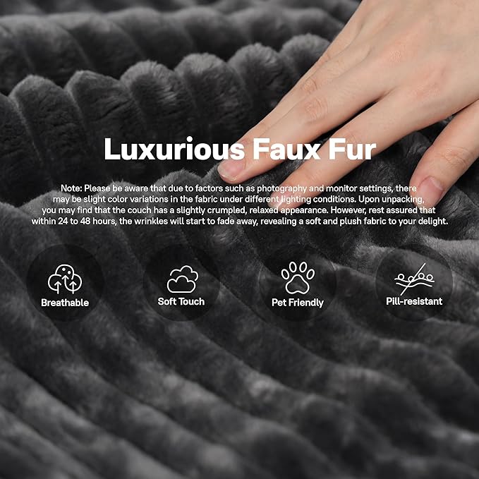 106" Cloud Sectional Couches for Living Room,Plush Corduroy Boneless Couch with Comfy Chaise,L Shaped Sofa in A Box No Assembly Require,Grey-HomvellaHome