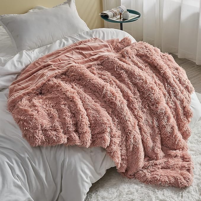GONAAP Fuzzy Faux Fur Throw Blanket Pink Super Soft Cozy Plush Fuzzy Shaggy Blanket for Couch Sofa Bed (Pink, Throw(50"x60"))-HomvellaHome