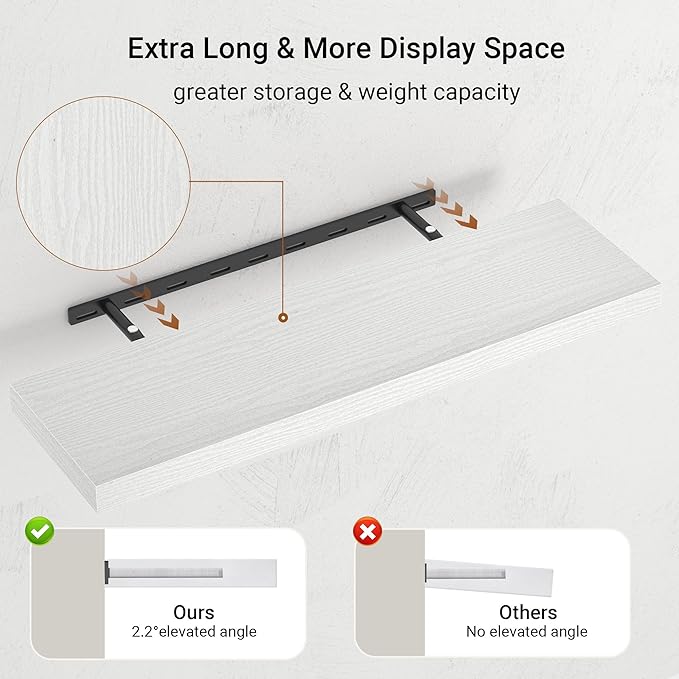 10 inch Deep Wall Shelves 36 inche Long, 1.8 Thick Single Floating Shelf Wall Mounted, Heavy Duty 70 lbs Shelves for Bedroom, Books, Living Room, Kitchen, Office Modern Farmhouse Decor, White-HomvellaHome