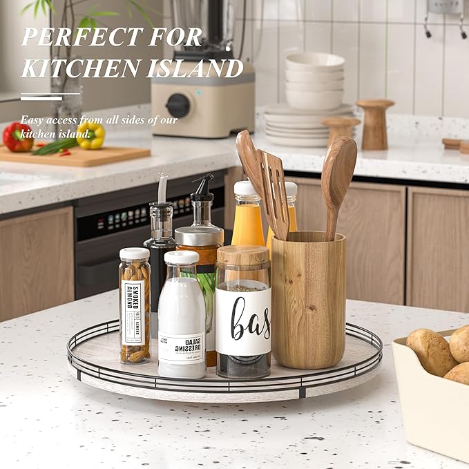 18" Lazy Susan Wood Turntable Organizer for Kitchen Decor, Farmhouse Round Wooden Lazy Susan Organization and Storage for Cabinet, Dining Table, Pantry, Bathroom, Countertop, Centerpiece, Home Decor-HomvellaHome