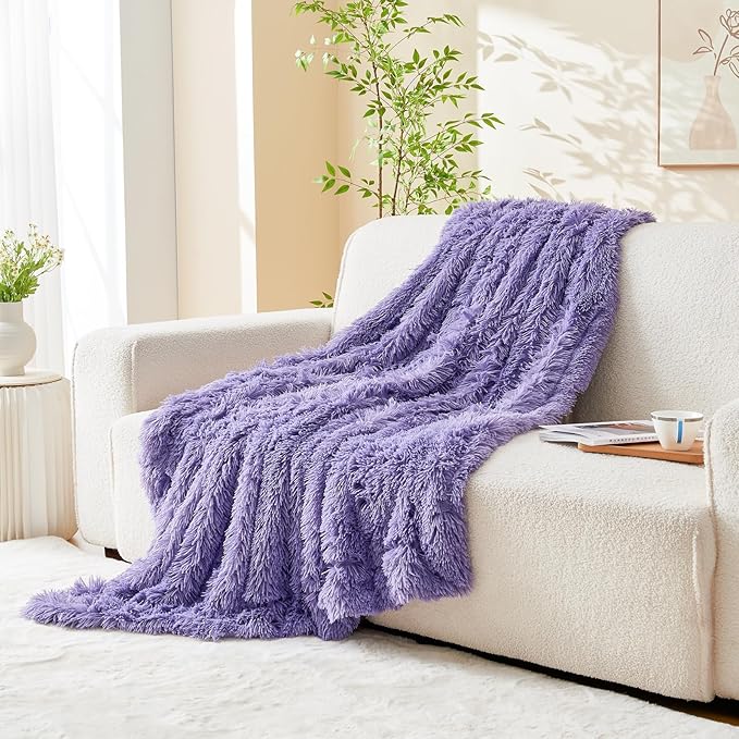 GONAAP Fuzzy Faux Fur Throw Blanket Twin Size Lavender Super Soft Cozy Plush Fuzzy Shaggy Blanket for Couch Sofa Bed (Lavender, Twin(60"x80"))-HomvellaHome