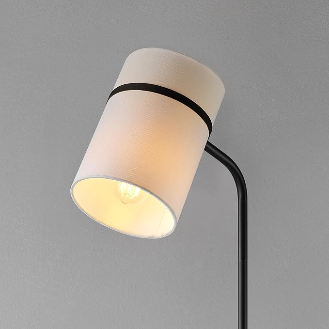 GLOBE Electric 61000145 62" Floor Lamp, Matte Black, White Fabric Shade, in-Line of/Off Foot Switch, 6-Foot Black Cord, Reading Light, Bedroom, Living Room, Home Decor-HomvellaHome
