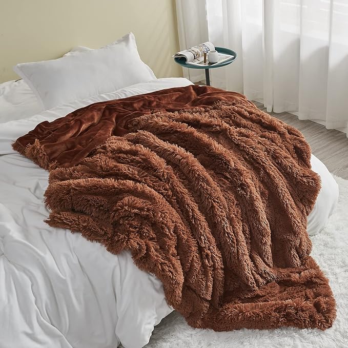 GONAAP Fuzzy Faux Fur Throw Blanket Twin Size Coffee Super Soft Cozy Plush Fuzzy Shaggy Blanket for Couch Sofa Bed (Coffee, Twin(60"x80"))-HomvellaHome
