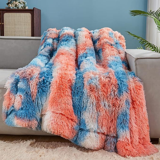GONAAP Fuzzy Faux Fur Throw Blanket Twin Size Tie-dye Sunset Super Soft Cozy Plush Fuzzy Shaggy Blanket for Couch Sofa Bed (Tie-dye Sunset, Twin(60"x80"))-HomvellaHome