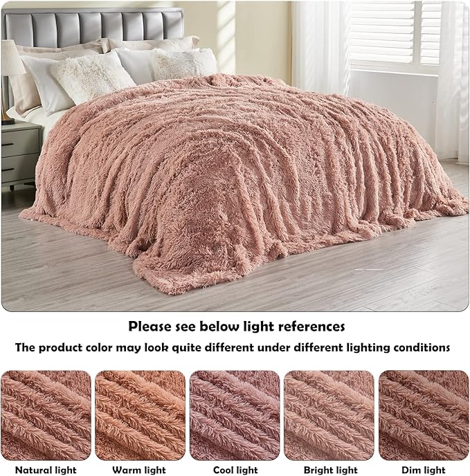 GONAAP Fuzzy Faux Fur Throw Blanket Queen Size Pink Super Soft Cozy Plush Fuzzy Shaggy Blanket for Couch Sofa Bed (Pink, Queen(90"x90"))-HomvellaHome