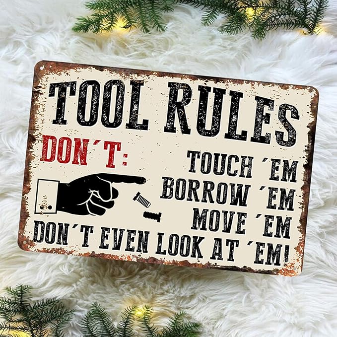 Garage Signs Metal Wall Decor - Vintage Tool Rule Metal Tin Signs for Men, Funny Shop Accessories Bar Decoration for Man Cave 8x12 Inch-HomvellaHome