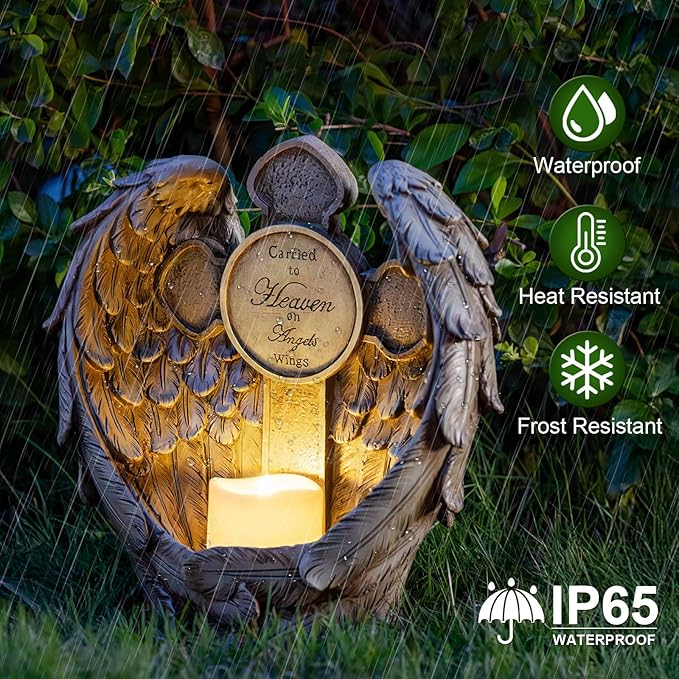 12" Solar Angel Wing Cross Garden Lights, Waterproof Memorial Grave Decorations Sympathy Gifts for Cemetery Outdoors Lawn Yard Home Patio Decor-HomvellaHome
