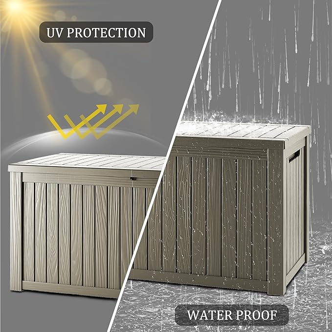 150 Gallon Lockable Resin Deck Box, Waterproof & UV-Resistant Outdoor Storage Box for Outdoor Cushion Storage, Garden Tools & Pool Accessories Storage, Gray-HomvellaHome