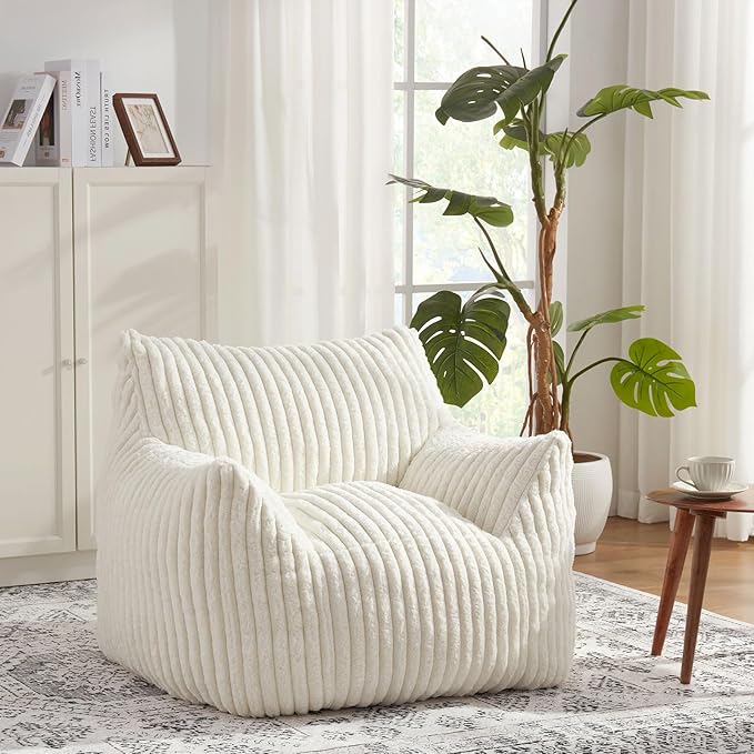 Giant Bean Bag Chairs for Adults with Filling Plush Fluffy Bean Bag Chairs for Teens with Armrests Comfy BeanBag Lazy Couch Sofa Chair for Bedroom Living Room Reading-HomvellaHome