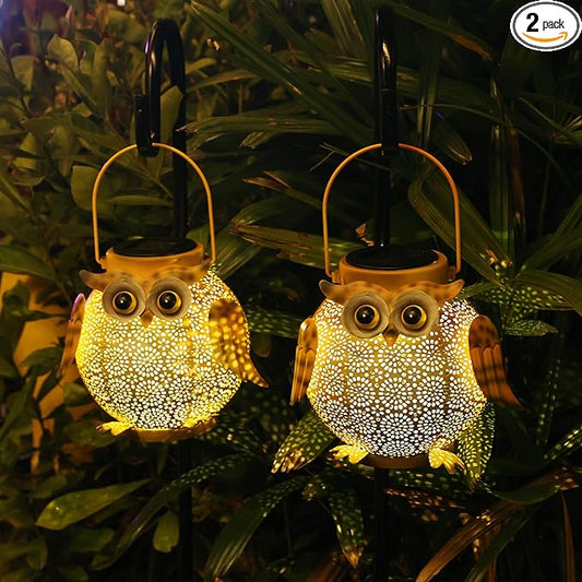 2 Pack Hanging Solar Lanterns - Garden Light Waterproof Metal Decorative Solar Lantern Lights Outdoor for Patio Yard Table Pathway with Owl Pattern-HomvellaHome