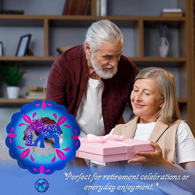 12 inch Elephant 3D Stainless Steel Wind Spinners, Hanging Garden Spinner Kinetic Art Garden Decorations, Reflective Wind Sculpture for Indoor/Outdoor Decor-HomvellaHome