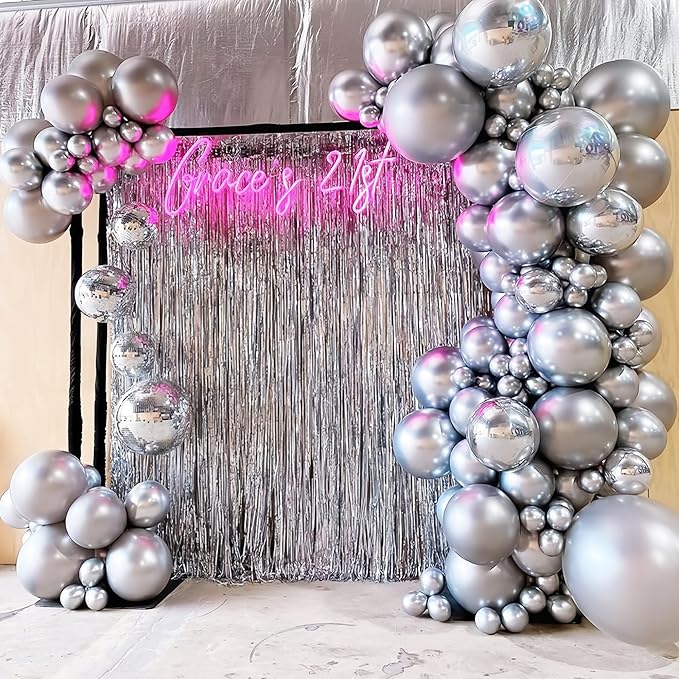 130pcs Metallic Silver Balloons Different Sizes 18" 12" 10" 5" Chrome Silver Balloon Garland Arch Kit for Graduation Birthday Baby Shower Wedding Anniversary New Year Party Decorations-HomvellaHome