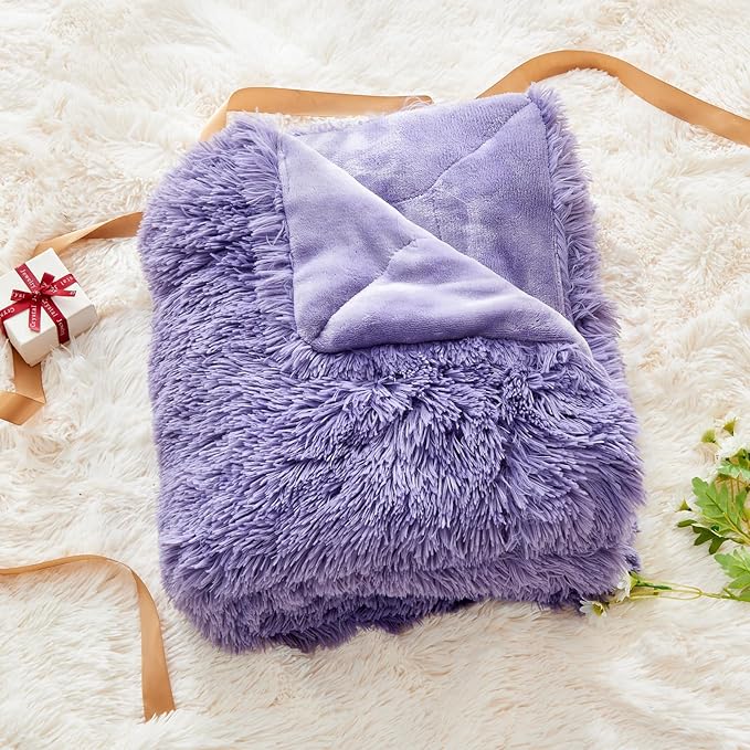 GONAAP Fuzzy Faux Fur Throw Blanket Twin Size Lavender Super Soft Cozy Plush Fuzzy Shaggy Blanket for Couch Sofa Bed (Lavender, Twin(60"x80"))-HomvellaHome
