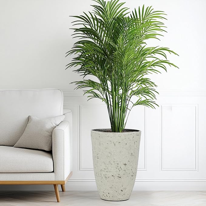 19.5" Resin Tall Planters for Outdoor Plants, Set of 2 Country White Large Flower Pots with Handmade Birch Bark Texture, Heavy-Duty and Weather-Resistant for Year Round Indoor Outdoor use-HomvellaHome