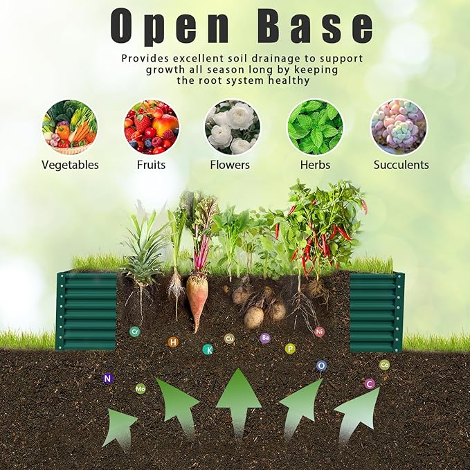 1 Pack 8x3x2FT Galvanized Raised Garden Bed Kit Retangular Metal Ground Planter Box Outdoor Bottomless Planter Raised Beds for Vegetables Flowers Herbs Fruits, Green-HomvellaHome