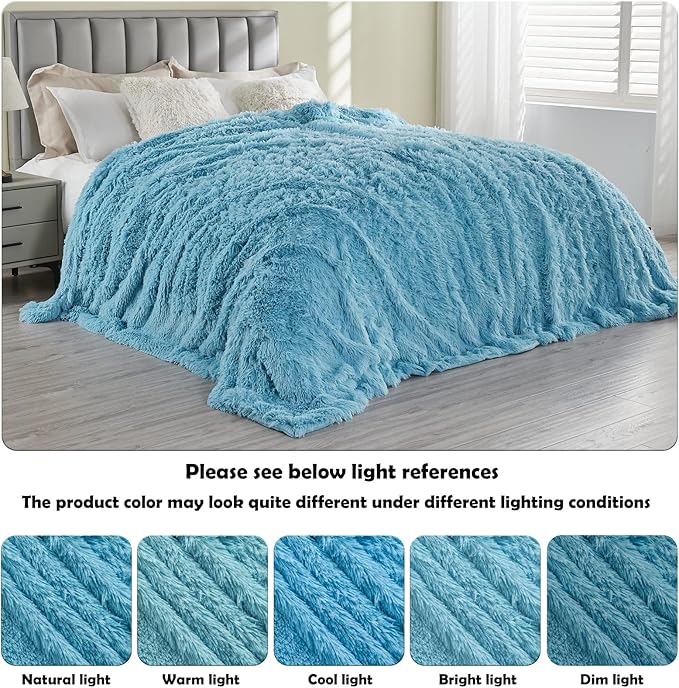 GONAAP Fuzzy Faux Fur Throw Blanket Queen Size Sky Blue Super Soft Cozy Plush Fuzzy Shaggy Blanket for Couch Sofa Bed (Sky Blue, Queen(90"x90"))-HomvellaHome