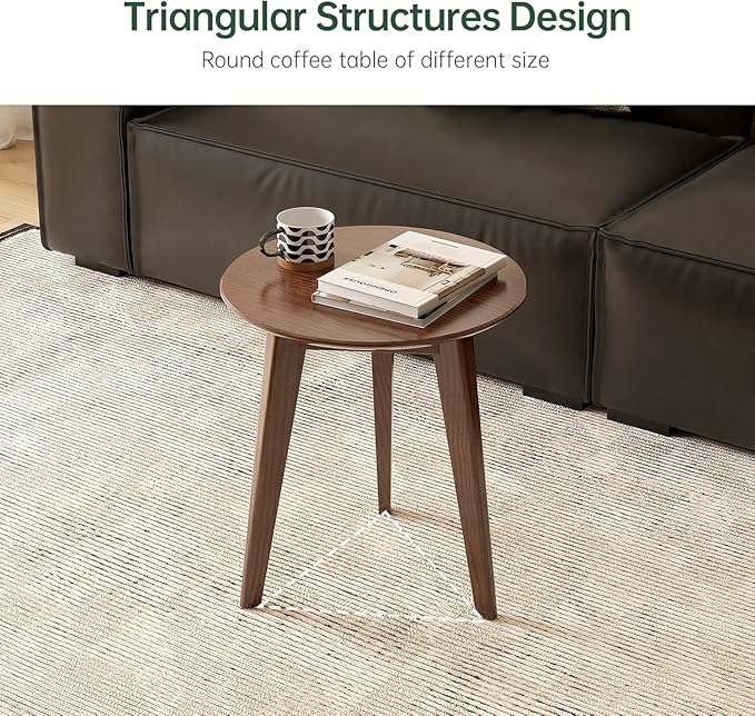 100% Solid Oak Round Side Table Set of 2, Small Bedside Table for Small Spaces, Living Room End Table with Stable Frame, Modern Nightstand for Bedroom Couch(Walnut, 17.71" D x 19.68" H)-HomvellaHome