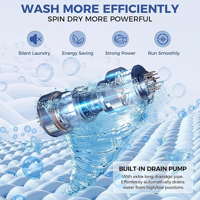 17.8Lbs Portable Washing Machine Nictemaw Portable Washer, 2.3 Cu.ft Washer and Dryer Combo with Drain Pump, 10 Programs 8 Water Level Compact Laundry Washer for Home, Apartment, RV, Dorms-HomvellaHome