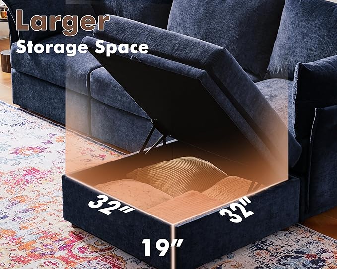 134.6" Oversized Modular Sectional Sofa, 6 Seater U Shaped Couch with Storage Ottoman with Reversible Chaise Deep Seat for Living Room, Apartment - Chenille Blue-HomvellaHome