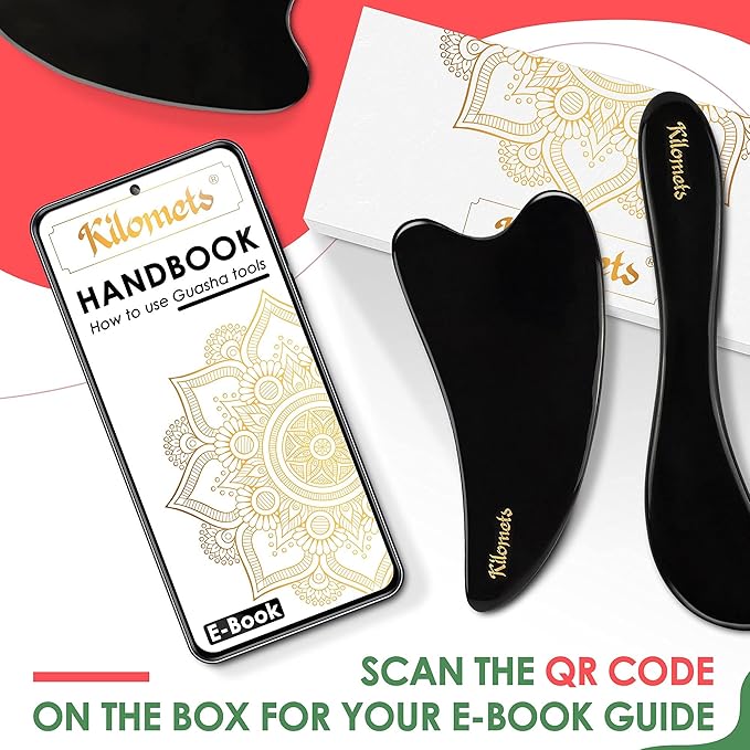 Gua Sha Scraping Massage Tool, Lymphatic Drainage Massager - Ultra Smooth Edge for Physical Therapy Tools - Reduce Muscle Pain, Massage Tendon, Myofascial Releaser Face Eye Body(Black)-HomvellaHome