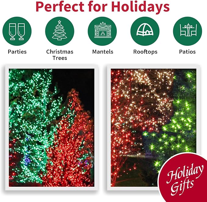 100 Count Red and Green - String Lights - 21.6FT LED Christmas Lights, Mini led Lights for Indoor Outdoor Home Holiday Party Wedding Independence Day Decoration-HomvellaHome