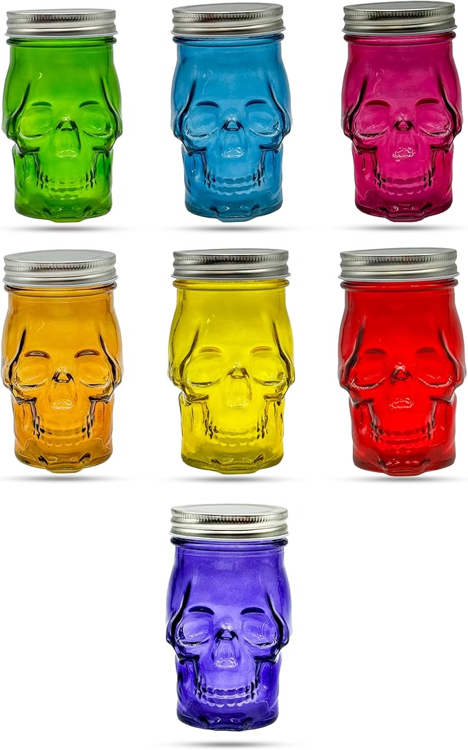 Generic 14 oz Colorful Skull Glass Mason Jar – Mix & Match 7 Vibrant Colors, Large & Durable! (Purple)-HomvellaHome