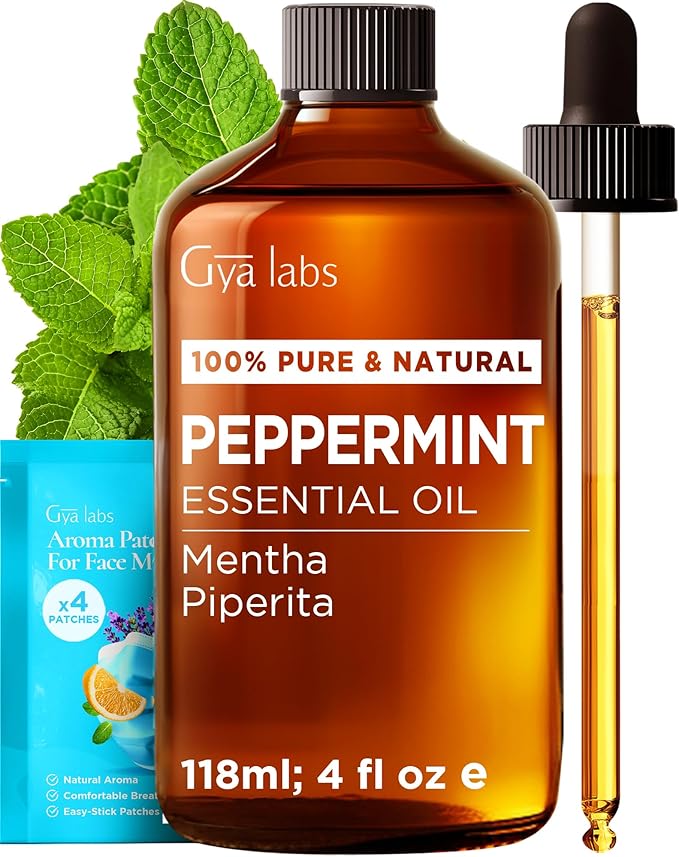 Gya Labs Peppermint Essential Oil for Diffuser & Hair - Huge 4 Fl Oz - 100% Pure Natural Peppermint Oil for Skin, Face, Body, Self-Care, Aromatherapy & Candle Making Scent-HomvellaHome