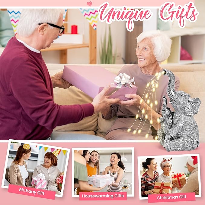 GIGALUMI Solar Garden Outdoor Statues for Women, Mom, Grandma. Elephant Figurine Housewarming and Birthday Gifts Outdoor Statue Light Decor Ornament for Backyard, Patio, Balcony, Lawn, Pond-HomvellaHome