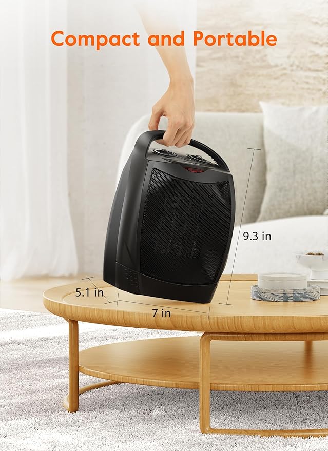 GiveBest Portable Electric Space Heater, 1500W/750W Ceramic Heater with Thermostat, Heat Up 200 Square Feet in Minutes, Safe and Quiet for Office Room Desk Indoor Use-HomvellaHome