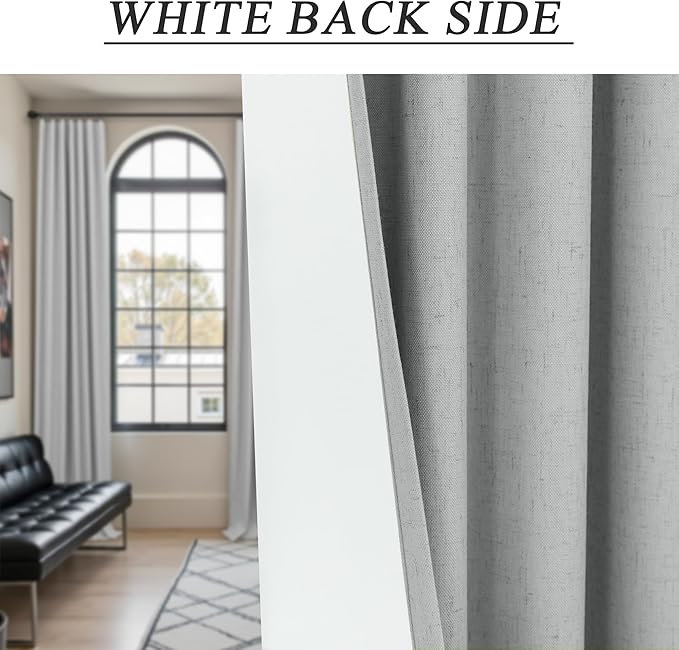 Grey Short Small Window Room Darkening Curtains 54 Inches Long 2 Panel for Bedroom Basement Boho Linen Soundproof Blackout Gray Thermal Curtains for Winter Insulated Drapes Cafe Back Tab 52x54 Length-HomvellaHome