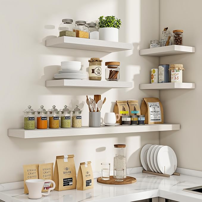 16 Inch Floating Shelves, 16"x9.25"x1.5" Inch Deep Floating Shelves for Wall, Wooden Shelves for Bathroom, Bedroom, Living Room, Cream White Oak-HomvellaHome