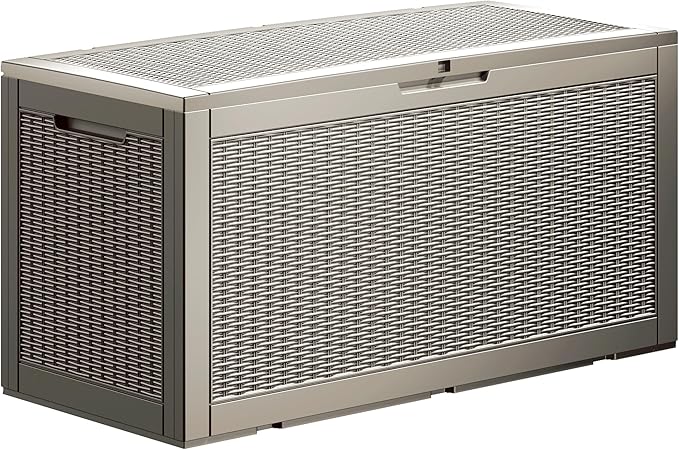 100 Gallon Lockable Resin Deck Box, Waterproof & UV-Resistant Outdoor Storage Box for Outdoor Cushion Storage, Garden Tools & Pool Accessories Storage, Gray-HomvellaHome