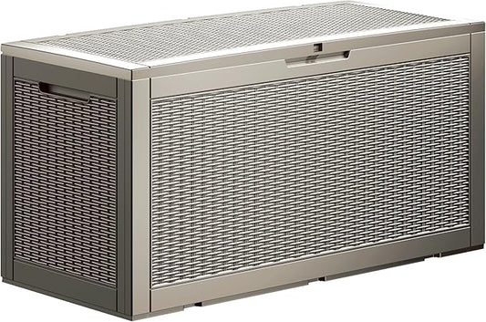 100 Gallon Lockable Resin Deck Box, Waterproof & UV-Resistant Outdoor Storage Box for Outdoor Cushion Storage, Garden Tools & Pool Accessories Storage, Gray-HomvellaHome