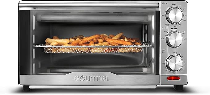 Gourmia GTF7350 6-in-1 Multi-function, Stainless Steel Air Fryer Oven - 6 Cooking Functions - Fry Basket, Oven Rack, Baking Pan & Crumb Tray, Included + Recipe Book-HomvellaHome
